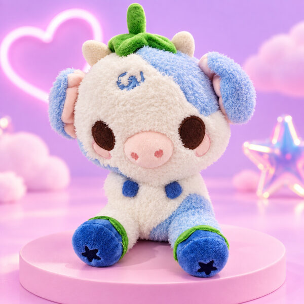 Peluche Moo la vache-licorne bleue