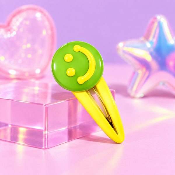Barrette smiley - Vert / jaune