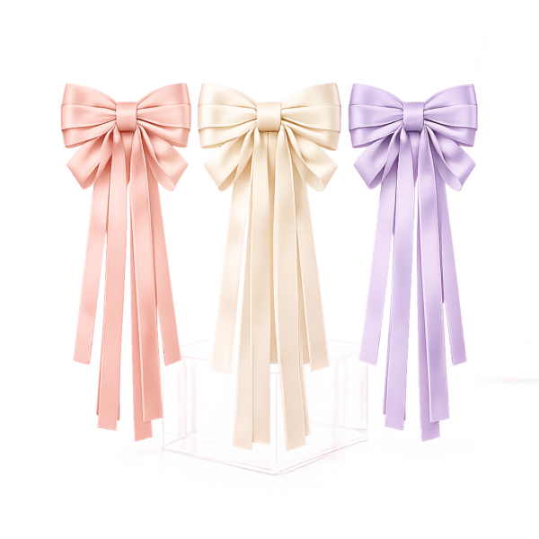 Lot de 2 barrettes noeud a longs rubans - Rose poudre