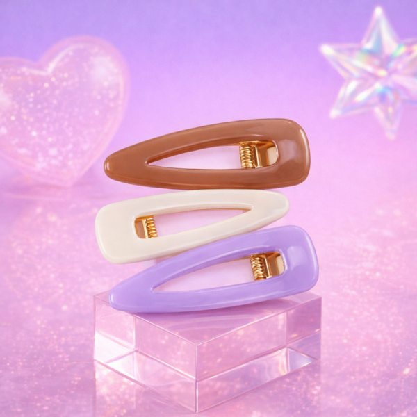 Lot de 3 barrettes couleurs claires - Plusieurs coloris (Marron clair, Blanc/creme, Lilas clair)