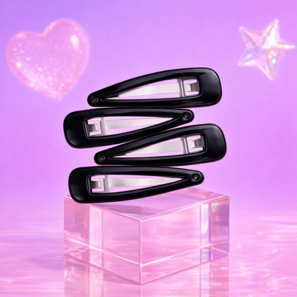 Lot de 4 barrettes noires bombees - Noir (finition bombee/arrondie)