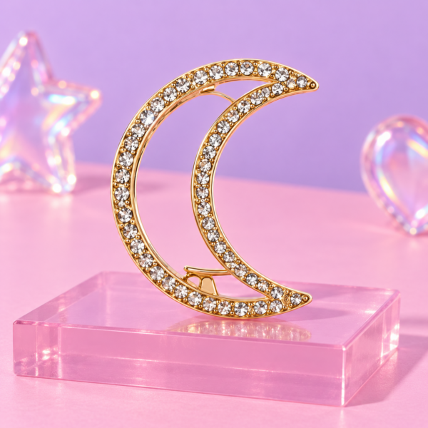 Pince lune a strass - Dore / strass